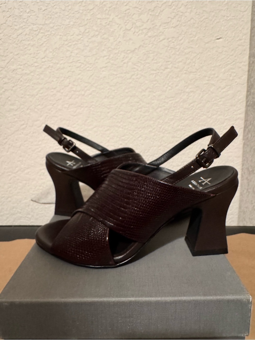 Aquatalia-Catarina Mini Lizard Embossed Slingback Sandals - Deep Wine